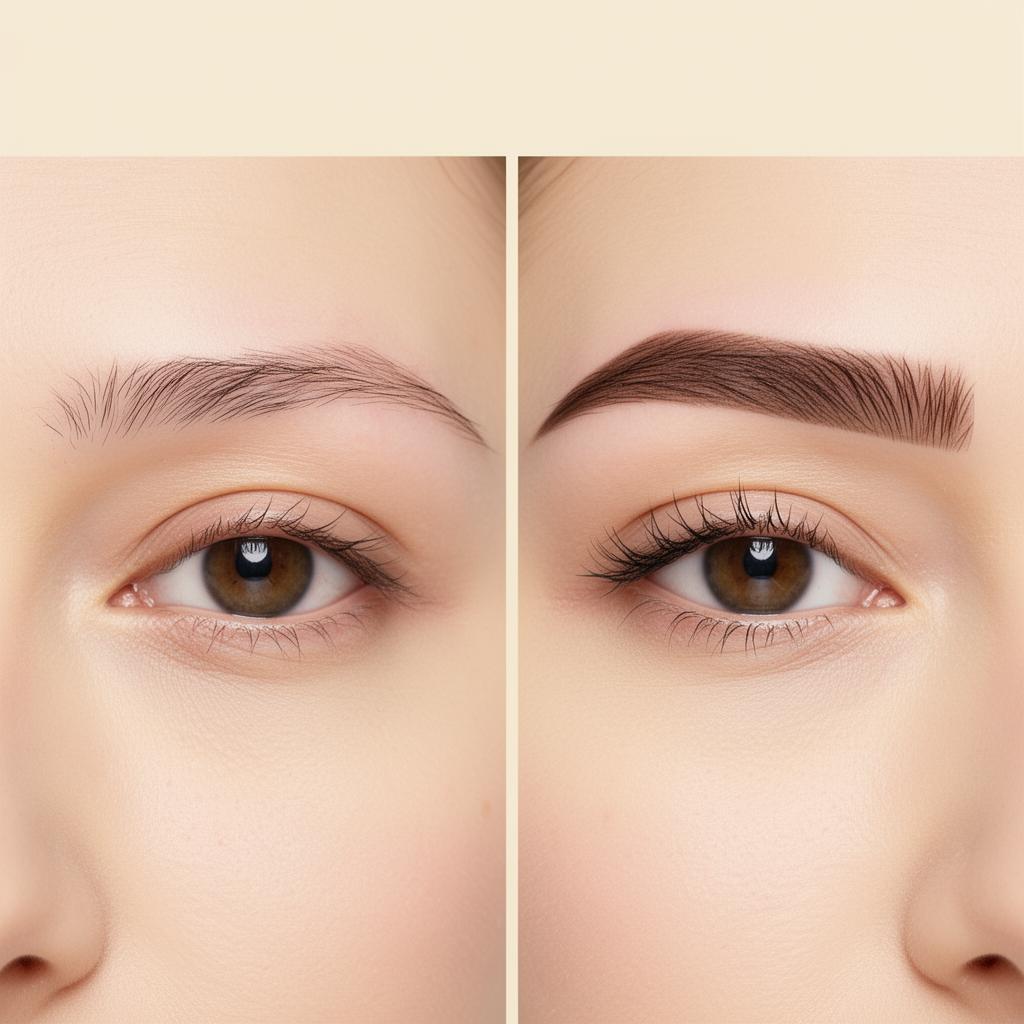 Antes y después microblading cejas mujer, resultado natural en León
